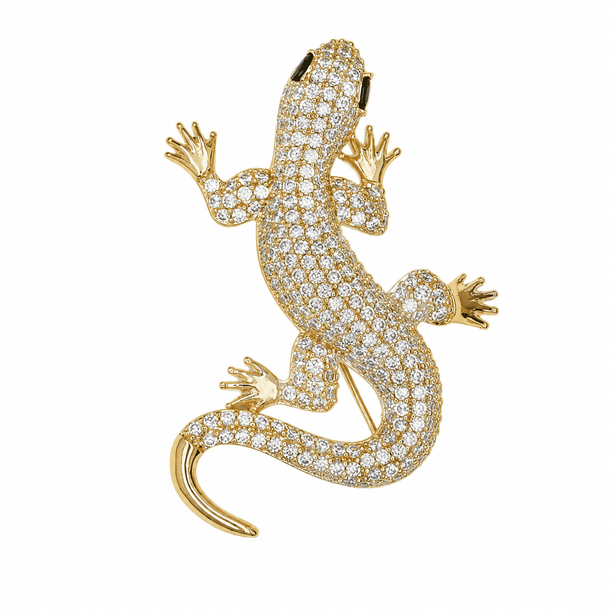 The Imperial Crystal Lizard Brooch — Gold Plated Gecko Brooch by House of Zena, front view