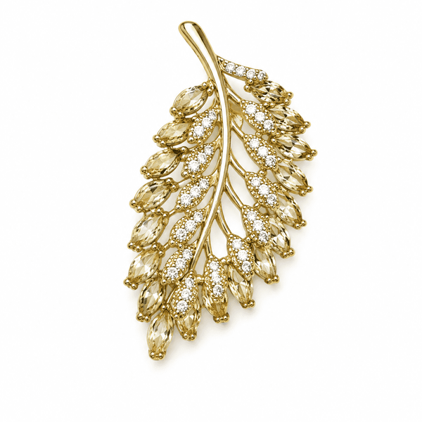 The Victory Crown Laurel Pin — Gold Plated Golden Laurel Brooch by House of Zena, front view — Anti-Tarnish Waterproof Jewellery | House of Zena