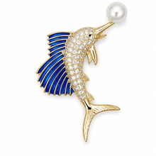 The Royal Crest Baroque Brooch — Gold Plated Azure Crest Pearl Brooch by House of Zena, front view