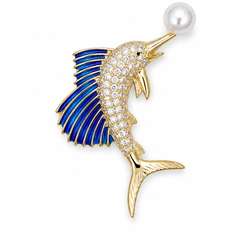 Azure Crest Pearl Brooch
