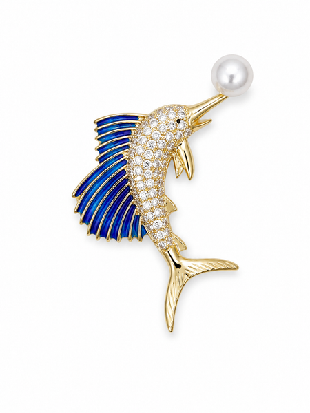 Azure Crest Pearl Brooch