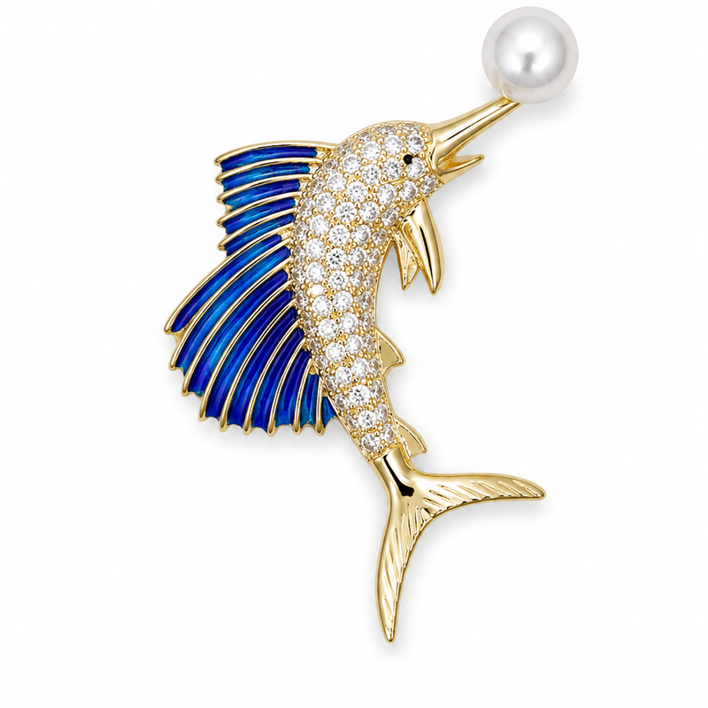 Azure Crest Pearl Brooch