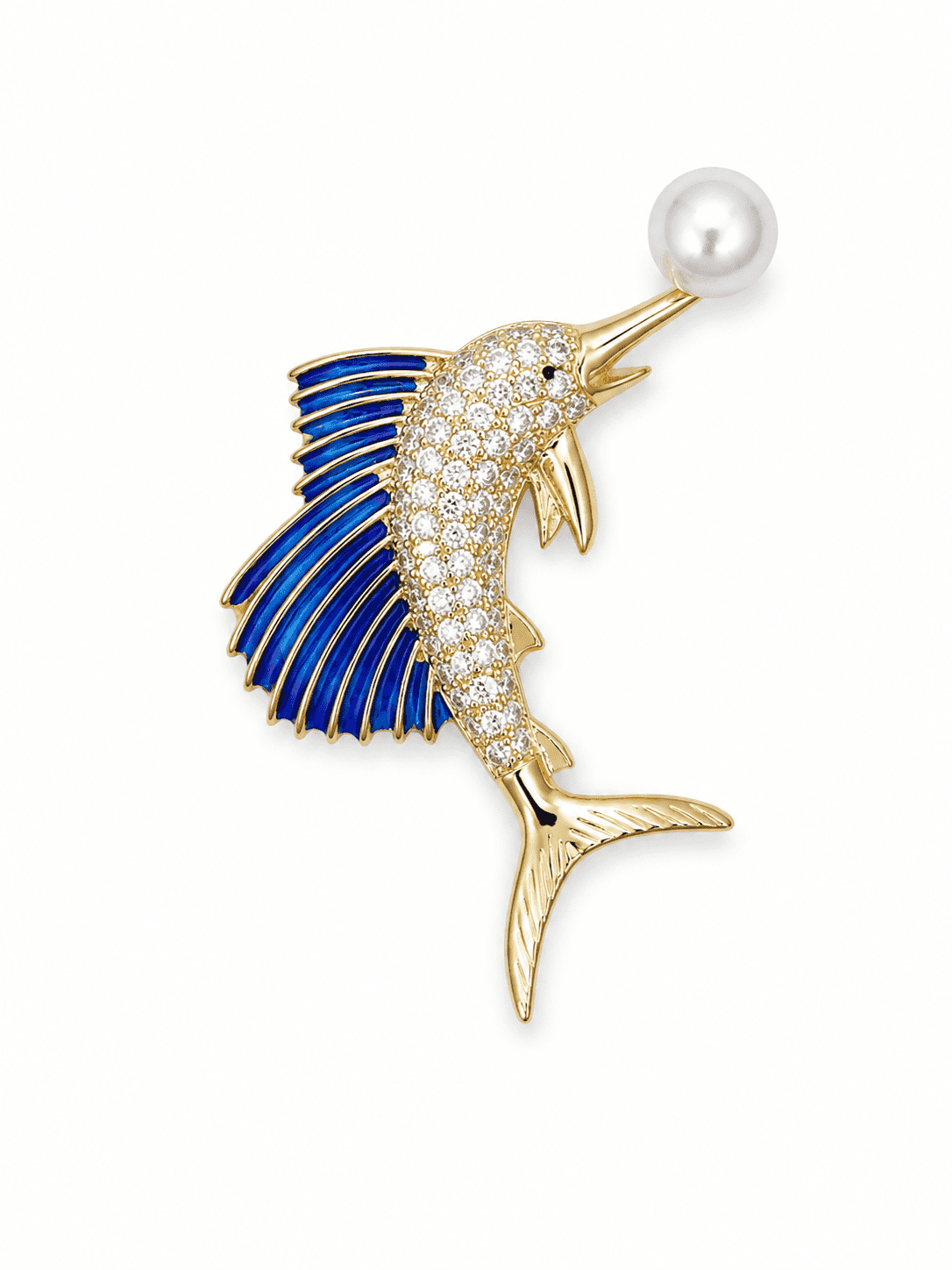 The Royal Crest Baroque Brooch — Gold Plated Azure Crest Pearl Brooch by House of Zena, front view