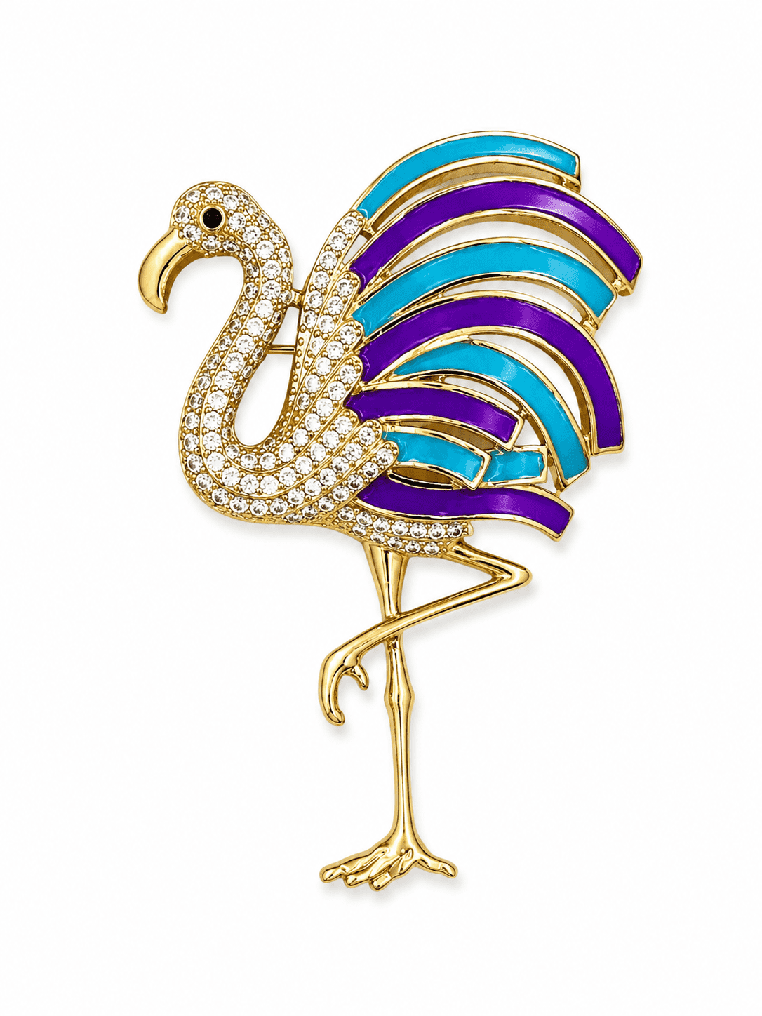 The Miami Flamingo Statement Brooch — Gold Plated Flamingo Brooch by House of Zena, front view