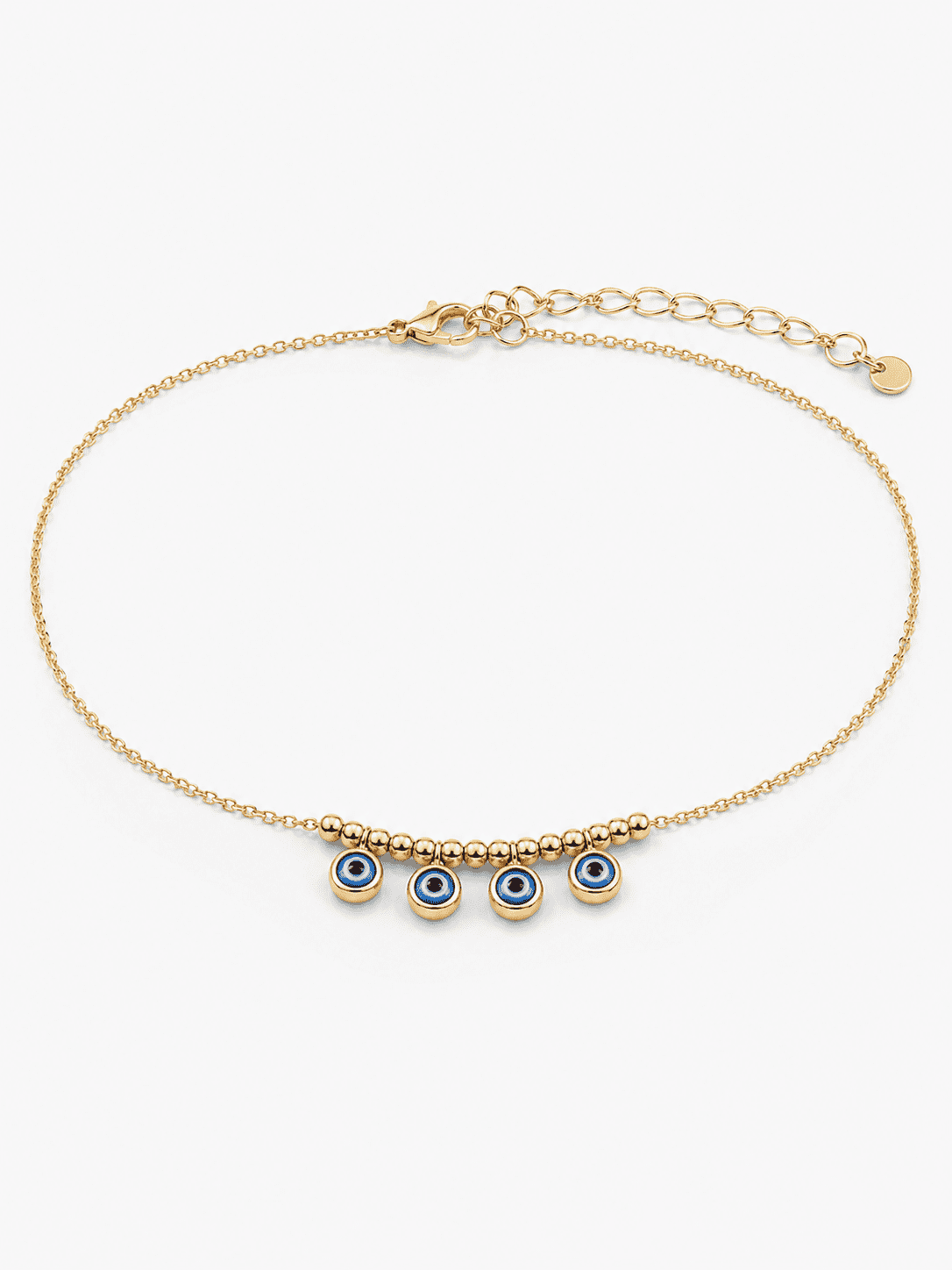 The "Watch Your Step" Nazar Anklet — Gold Plated Nazar Anklet by House of Zena, front view