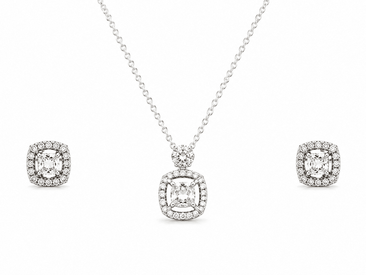 The Sunny Side Up Solitaire Set — Gold Plated Halo Pendant Set by House of Zena, flat lay
