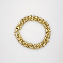 The "Main Character" Cuban Chain — Gold Plated Main Pavé Cuban Bracelet by House of Zena, worn on model