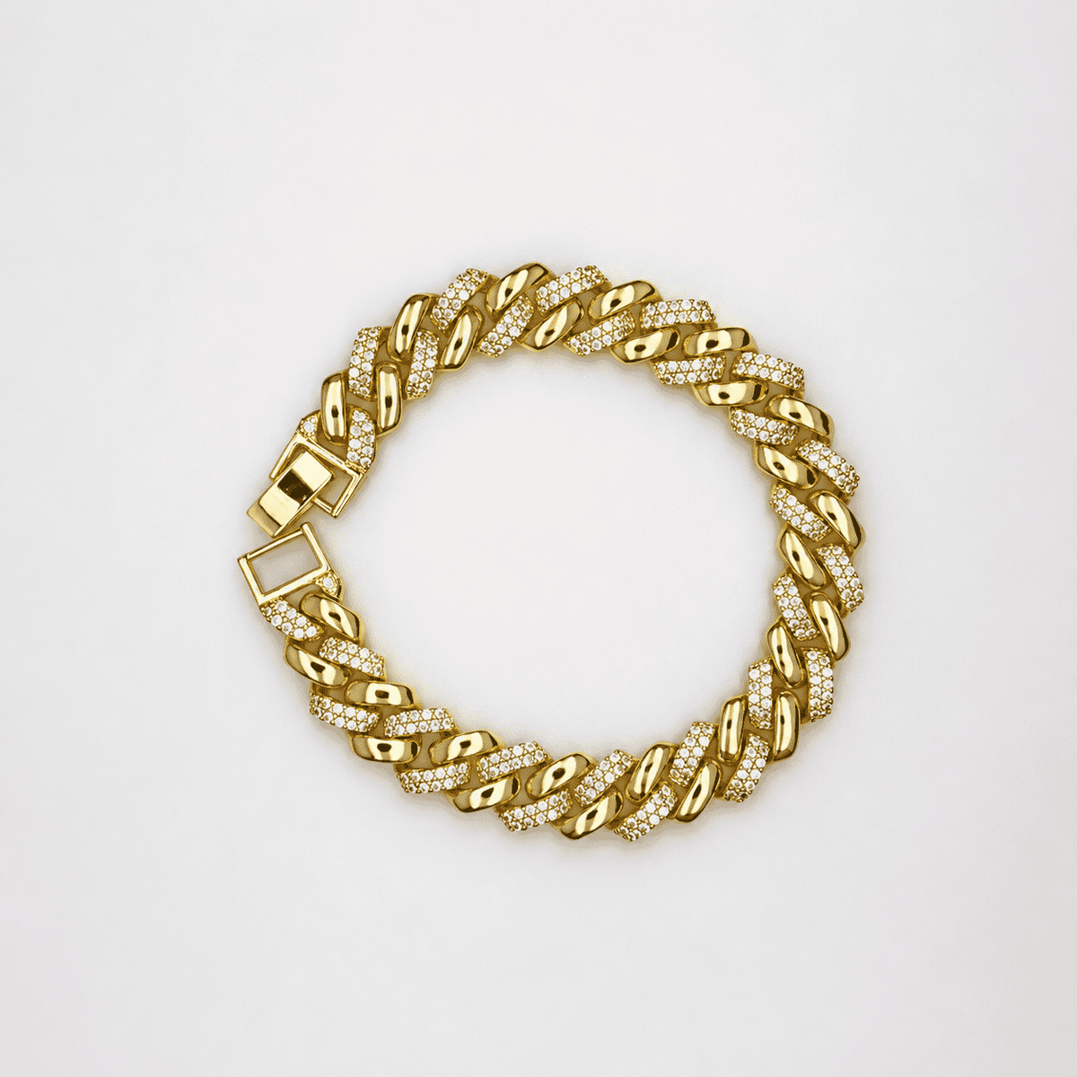 The "Main Character" Cuban Chain — Gold Plated Main Pavé Cuban Bracelet by House of Zena, worn on model