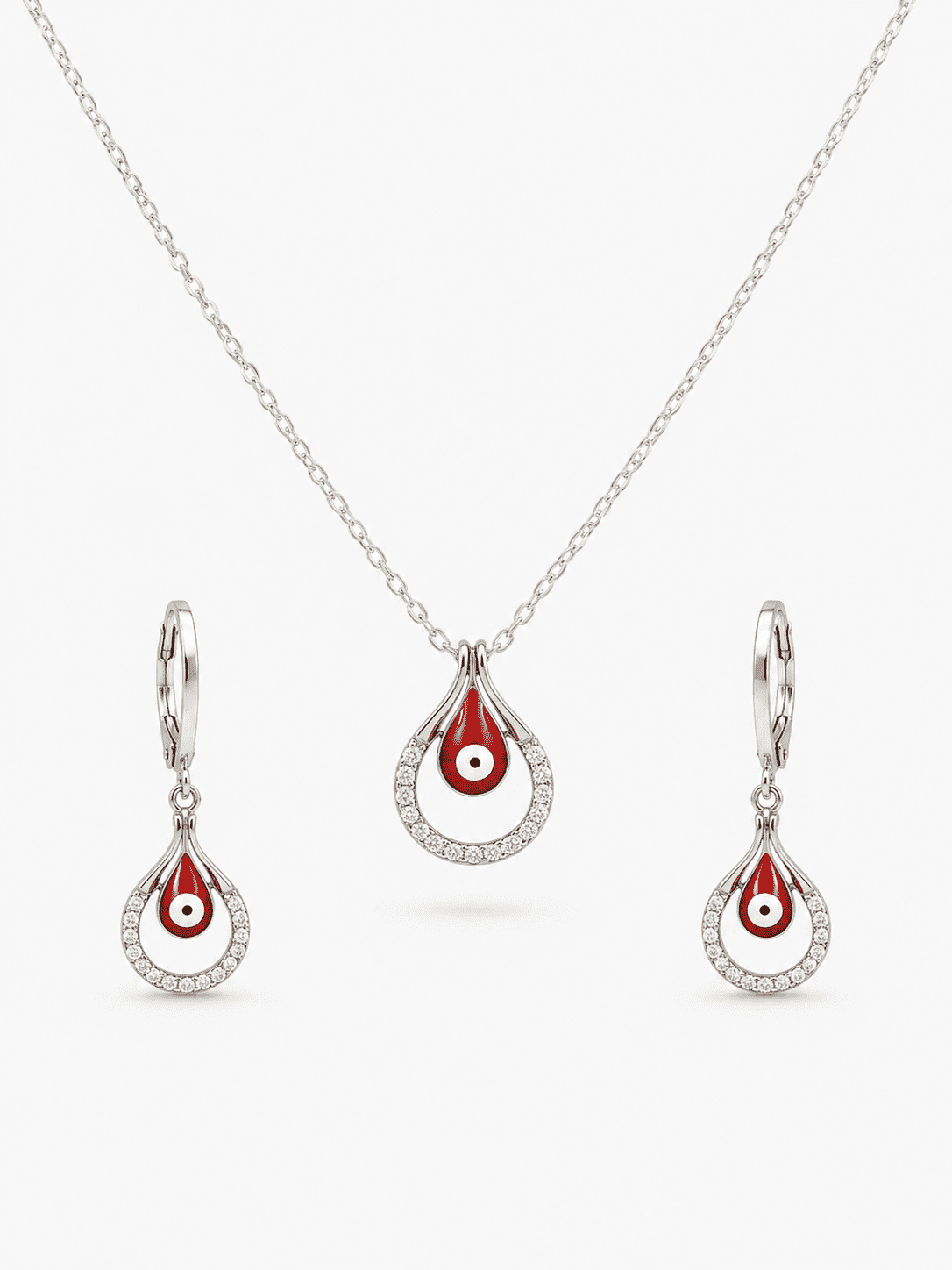 The "No Drama" Nazar Set — Gold Plated Evil Eye Pendant Set by House of Zena, flat lay