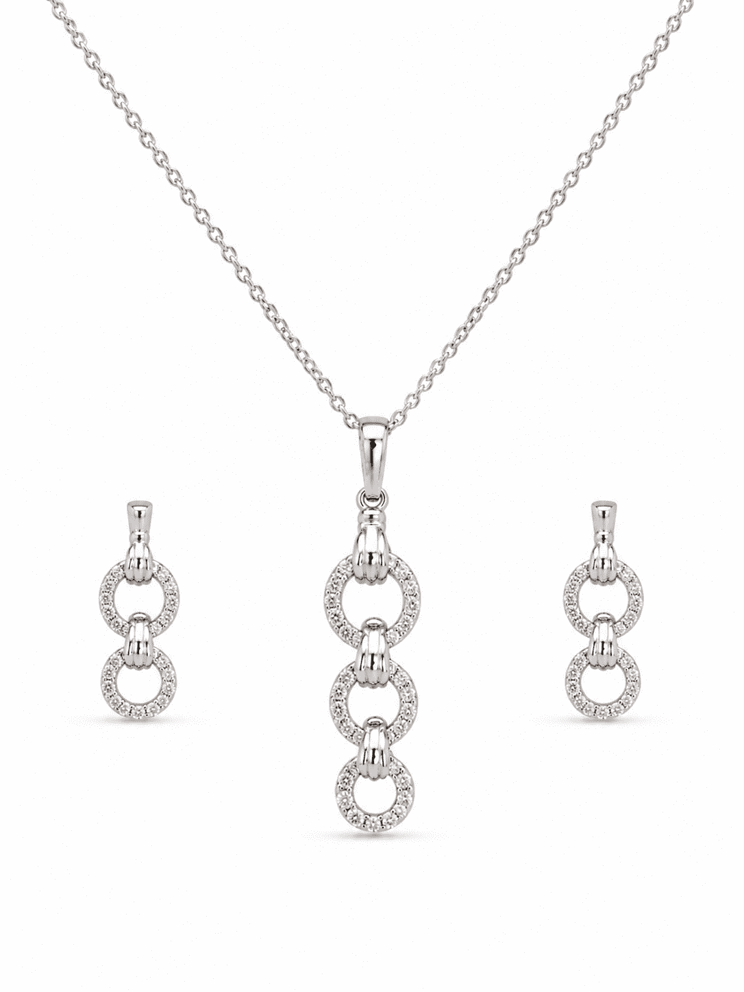 The "You & Me" Interlock Set — Silver-Tone Link Pendant Set by House of Zena, flat lay