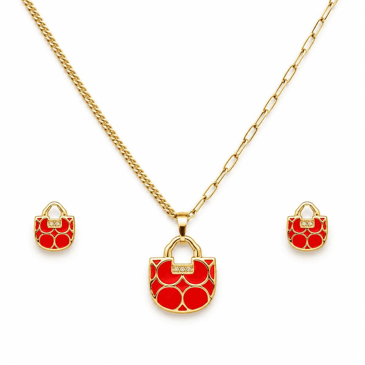 The Red Velvet Romance Set — Gold Plated Luxe Charm Pendant Set by House of Zena, flat lay