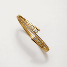 The Celestial Orbit Open Cuff — Gold Plated Orbit Bangle by House of Zena, close-up detail