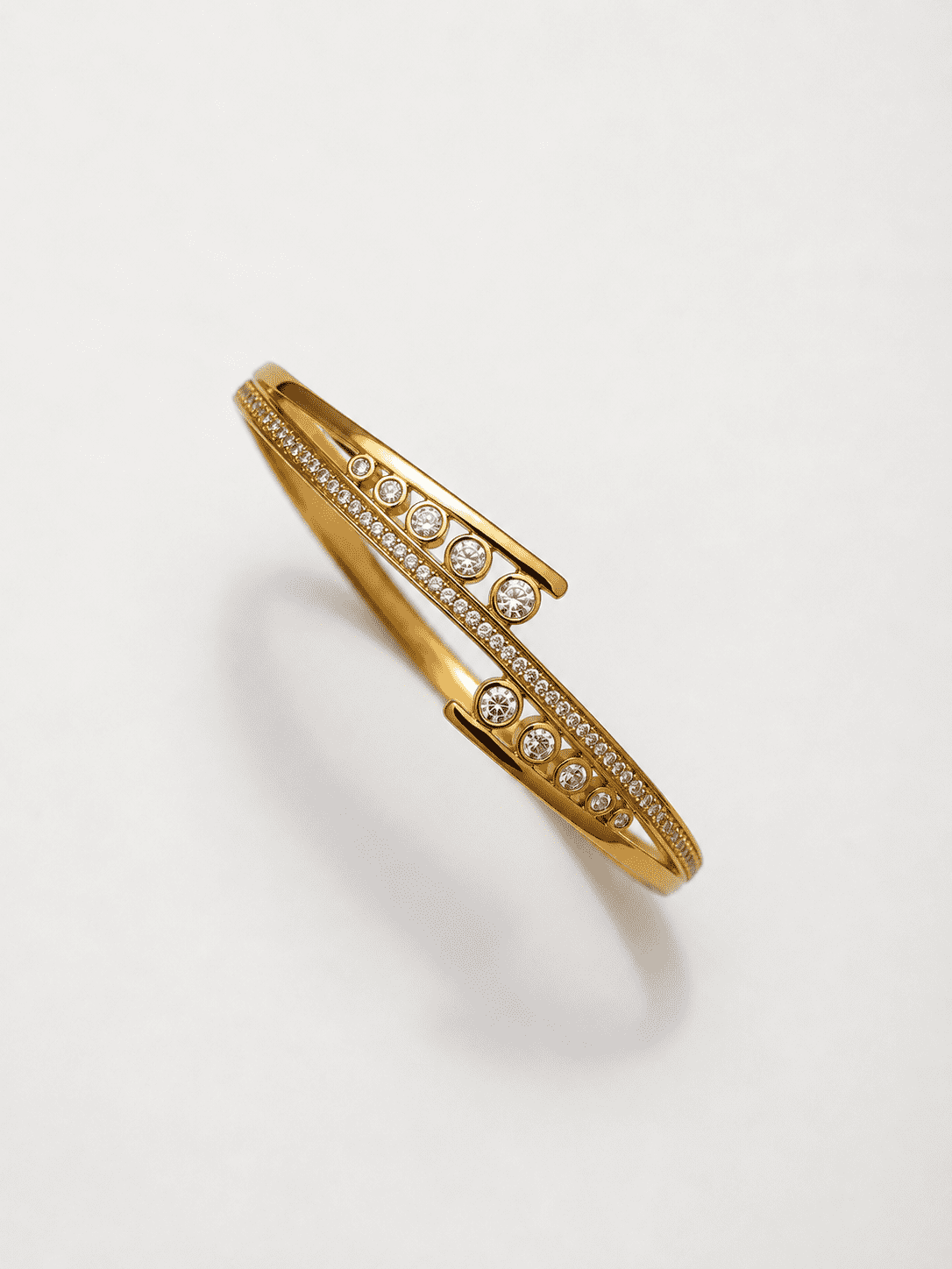 The Celestial Orbit Open Cuff — Gold Plated Orbit Bangle by House of Zena, close-up detail