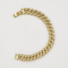 The "Rich Auntie" Pavé Chain — Gold Plated Pavé Cuban Bracelet by House of Zena, worn on model