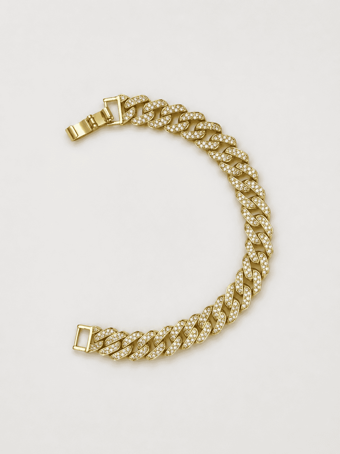 The "Rich Auntie" Pavé Chain — Gold Plated Pavé Cuban Bracelet by House of Zena, worn on model