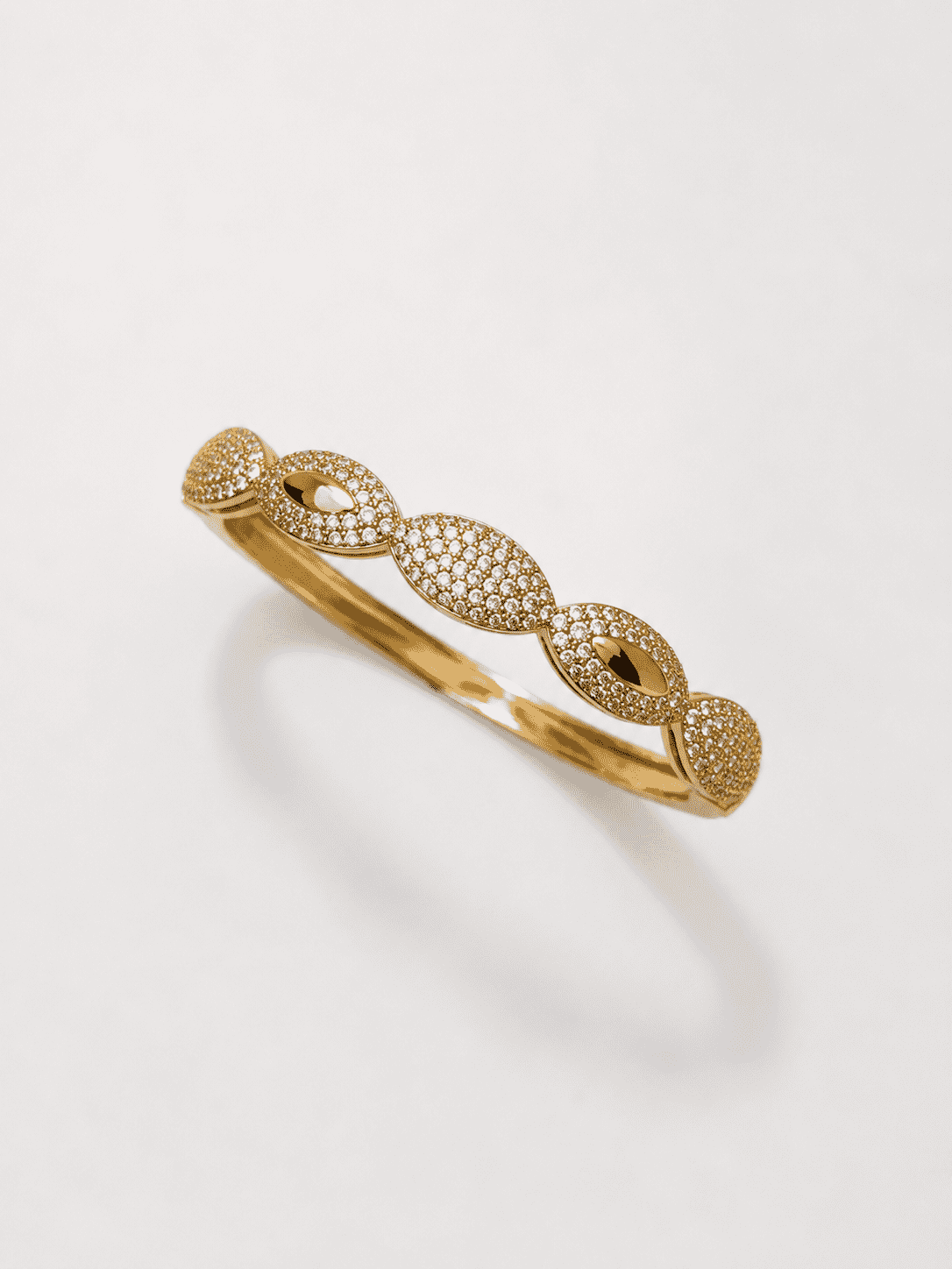 The Olive Leaf Open Cuff — Gold Plated Marquise Bangle by House of Zena, flat lay