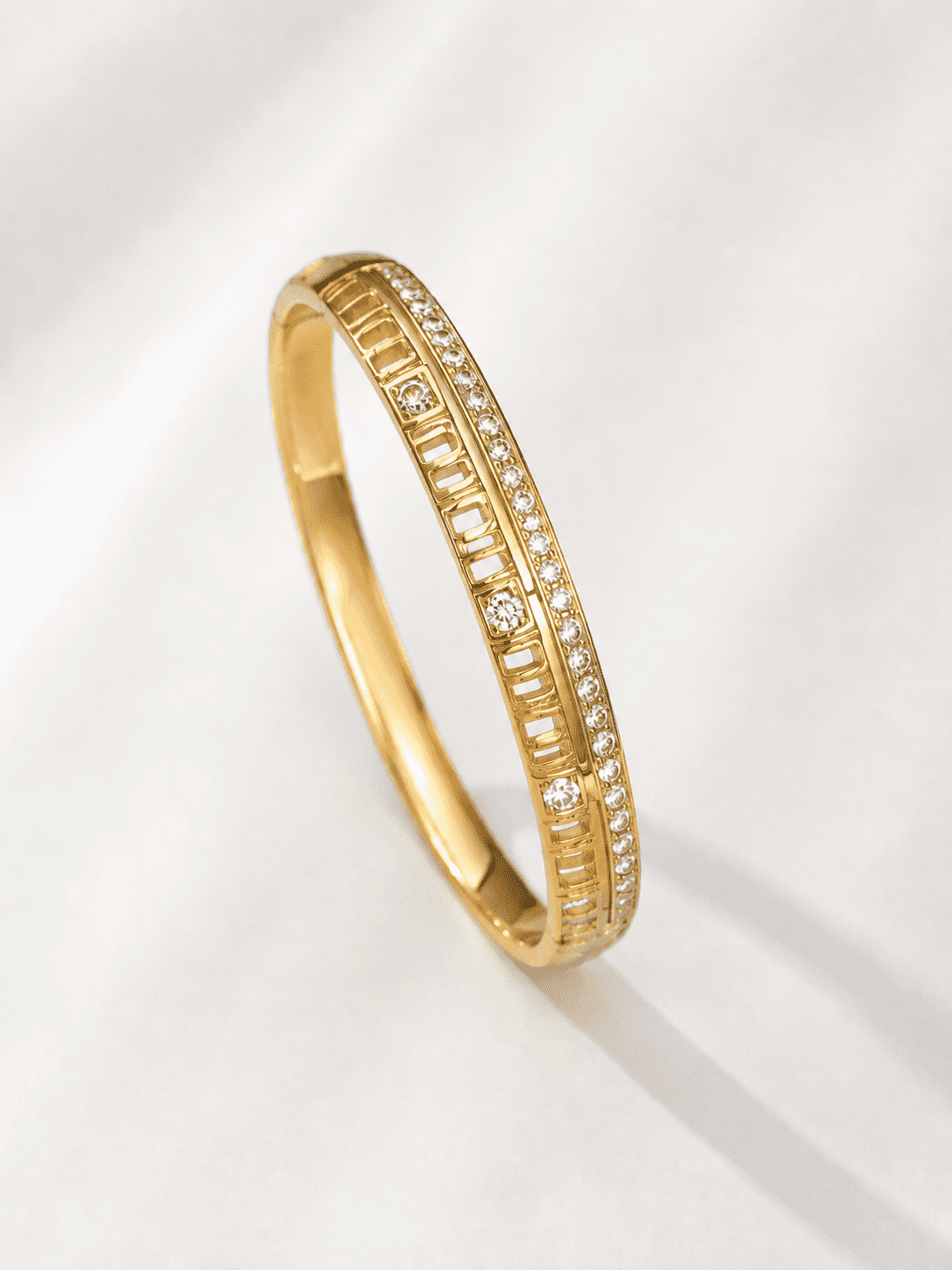 The Golden Highway Pavé Bangle — Gold Plated Golden Linea Bangle by House of Zena, flat lay