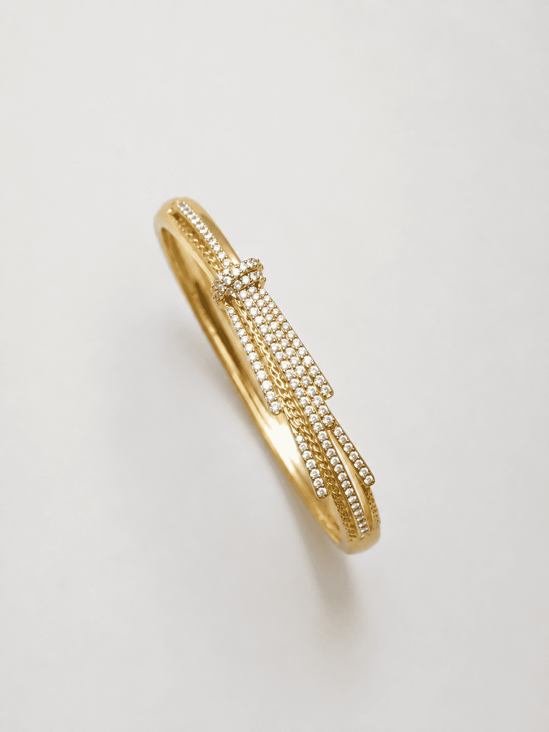 The Silk Ribbon Pavé Bangle — Gold Plated Ribbon Pavé Bangle by House of Zena, flat lay