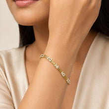 The Spartan Key Link Chain — Gold Plated Astera Greek Link Bracelet by House of Zena, styled on model