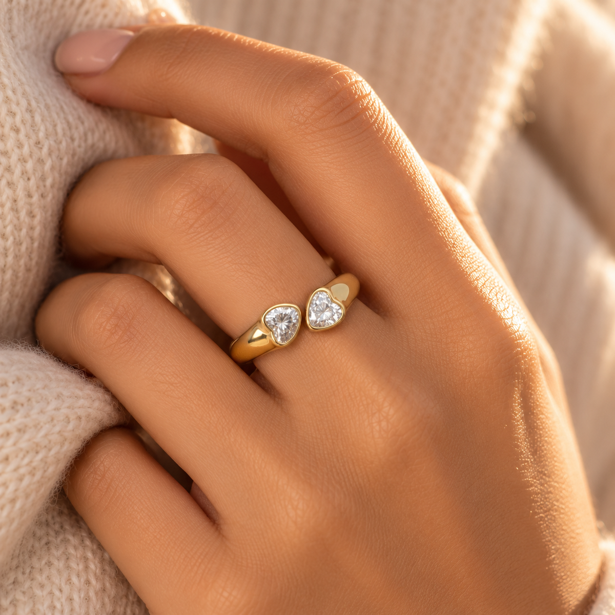 The Melted Butter Signet Ring — Intimate On-Model Macro Detail