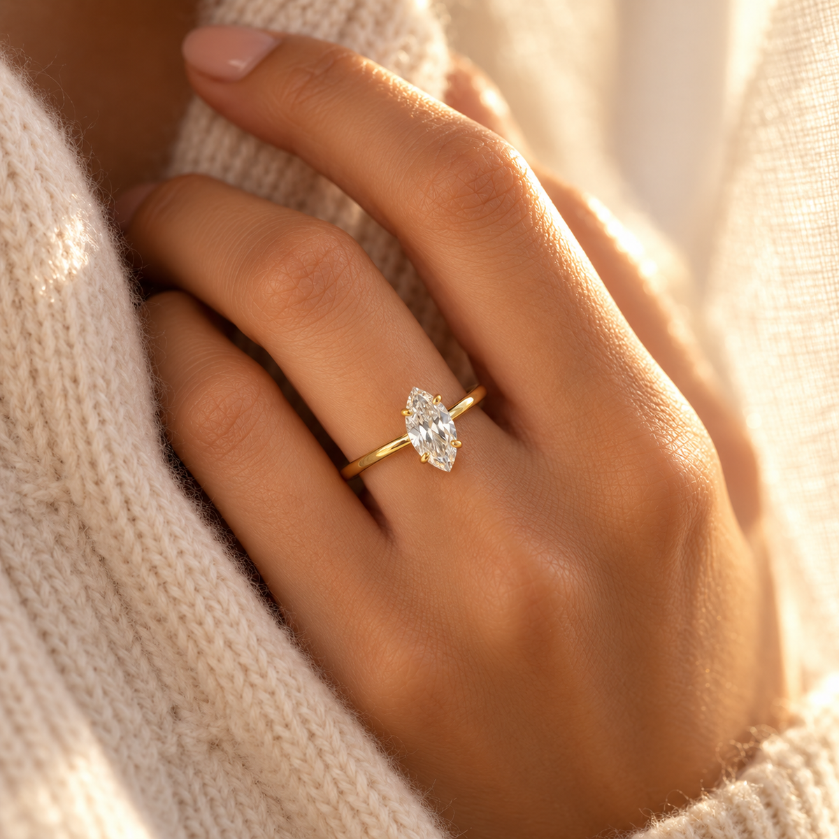 The "High Tide" Pavé Ripple Ring — Intimate On-Model Macro Detail