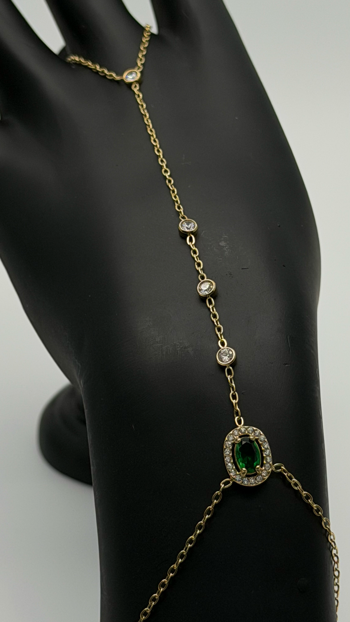The "Barely There" Dewdrop Hand Chain — Studio Packshot (Angle 2)