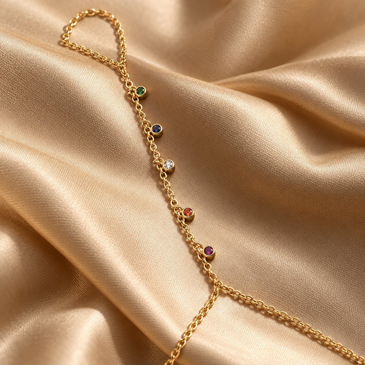 The "Written in the Stars" Cascade Hand Chain — Luxury Macro Surface Close-Up