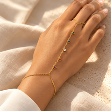 The "Written in the Stars" Cascade Hand Chain — Intimate On-Model Macro Detail
