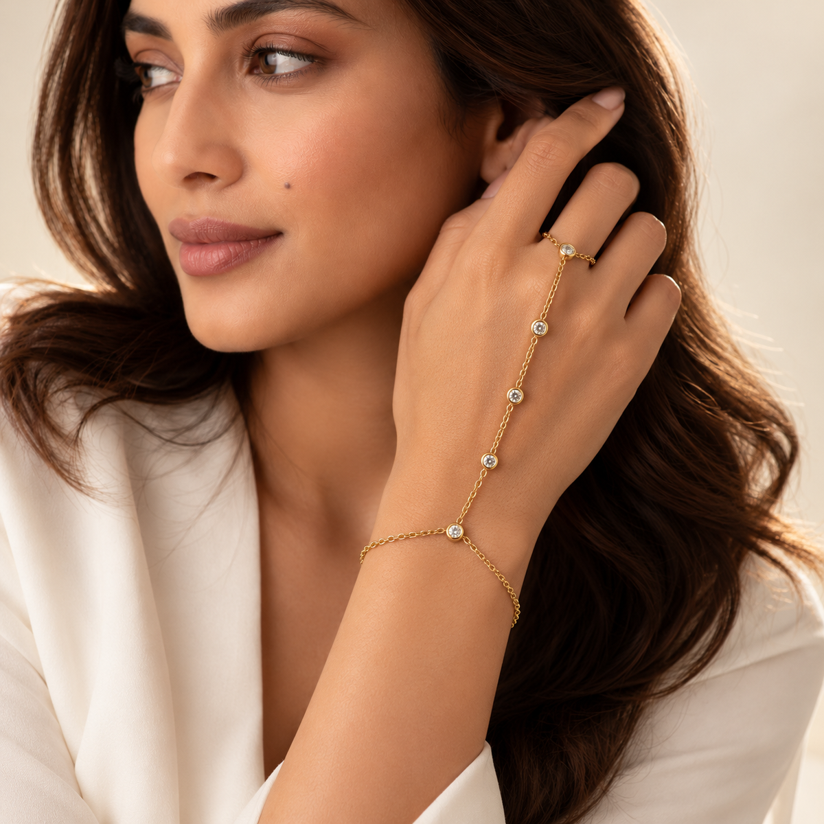 The "Happy Tears" Dual Droplet Hand Chain — Official House of Zena Editorial Campaign