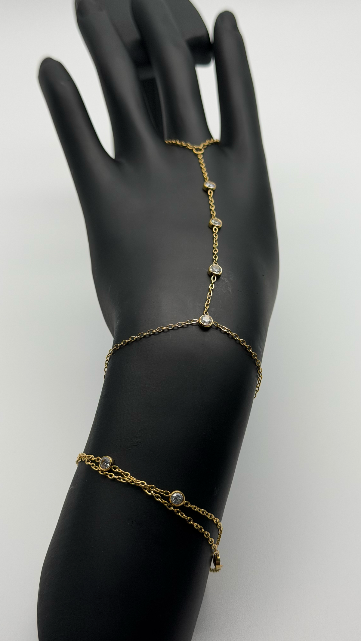 The "Happy Tears" Dual Droplet Hand Chain — Studio Packshot (Angle 1)