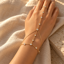 The Maharani Rosette Pavé Hathphool Hand Chain — Intimate On-Model Macro Detail