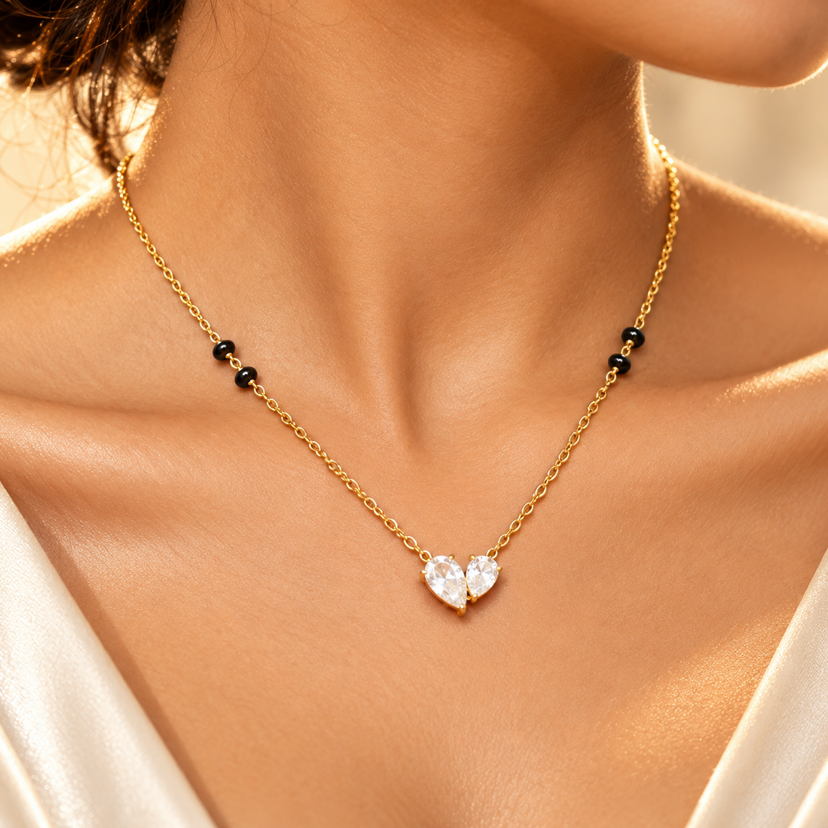The "Modern Love" Solitaire Bar Mangalsutra — Intimate On-Model Macro Detail