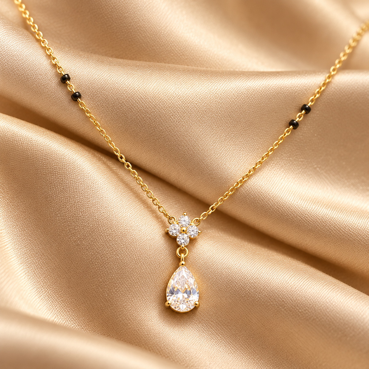 The "Good Karma Only" Nazar Mangalsutra — Intimate On-Model Macro Detail
