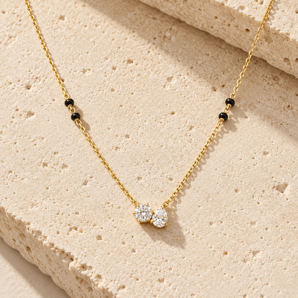 The "Tied the Knot" Pavé Mangalsutra — Luxury Macro Surface Close-Up