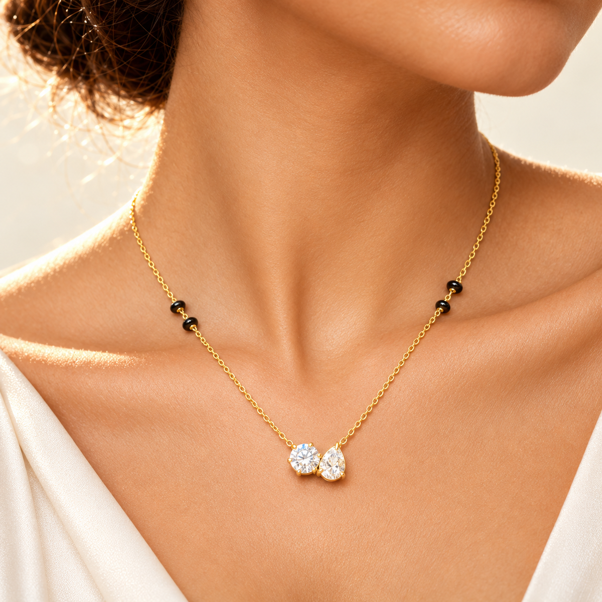 The "Tied the Knot" Pavé Mangalsutra — Intimate On-Model Macro Detail