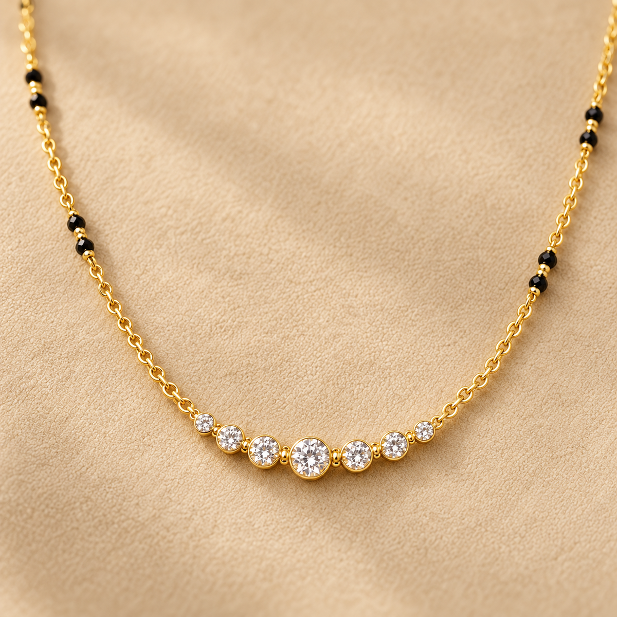 The Celestial Arch Layered Mangalsutra — Luxury Macro Surface Close-Up